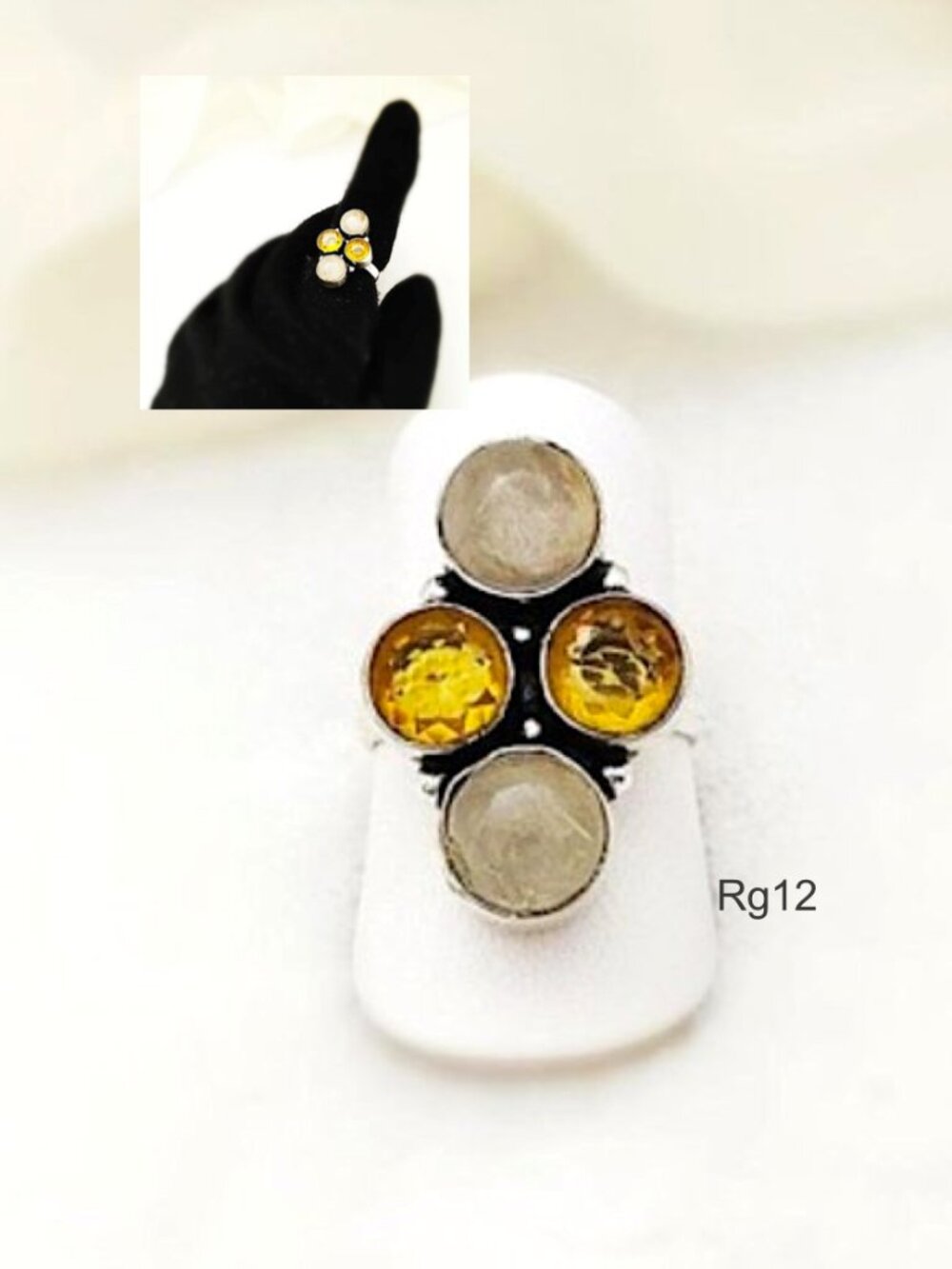 Gem Ring Natural Golden Rutile.Citrine 925 Silver